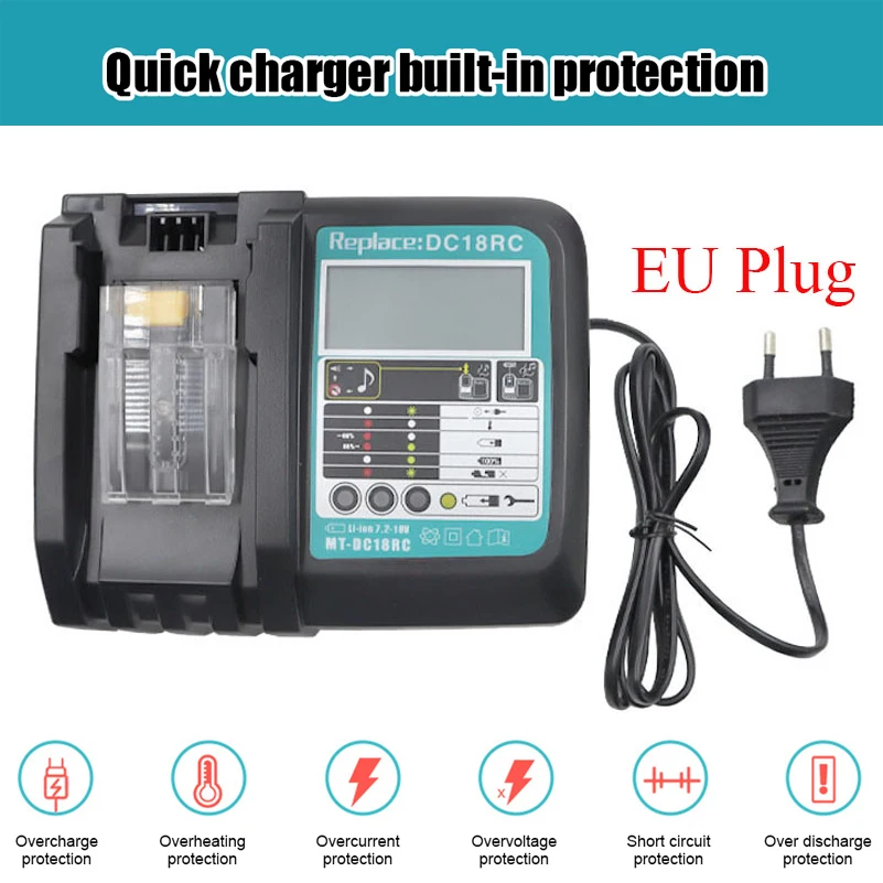 DC18RC Li-ion Battery Charger For Makita 14.4V 18V BL1830 Bl1430 DC18RF BL1815 BL1415 LXT400 BCl180W DC18RD DC18RE DC18SF BL1860