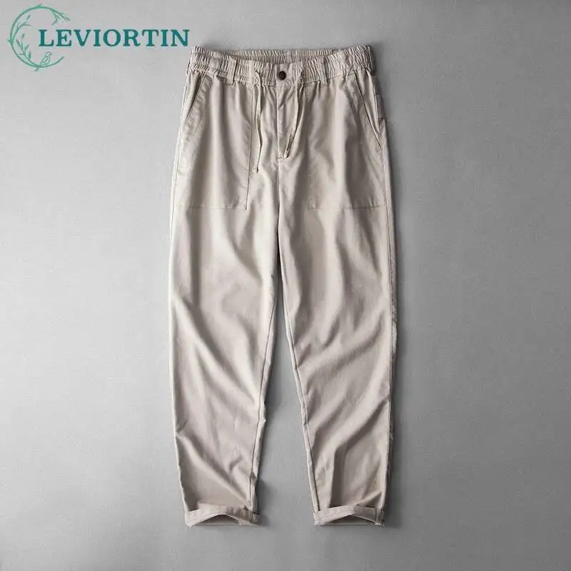 

Тонкие мужские повседневные брюки из хлопка и льна, уличная одежда, распродажа, свободные, с большой эластичной резинкой на талии, универсальные дышащие брюки