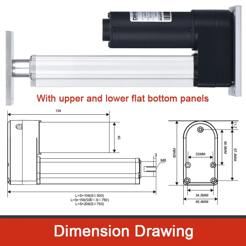 Imagem -02 - Atuador Linear do Motor Elétrico Tubo Telescópico Linear tipo a2 3000n 1000n 500n 50 mm 100 mm 200 mm 300 mm 500 mm Dc24v