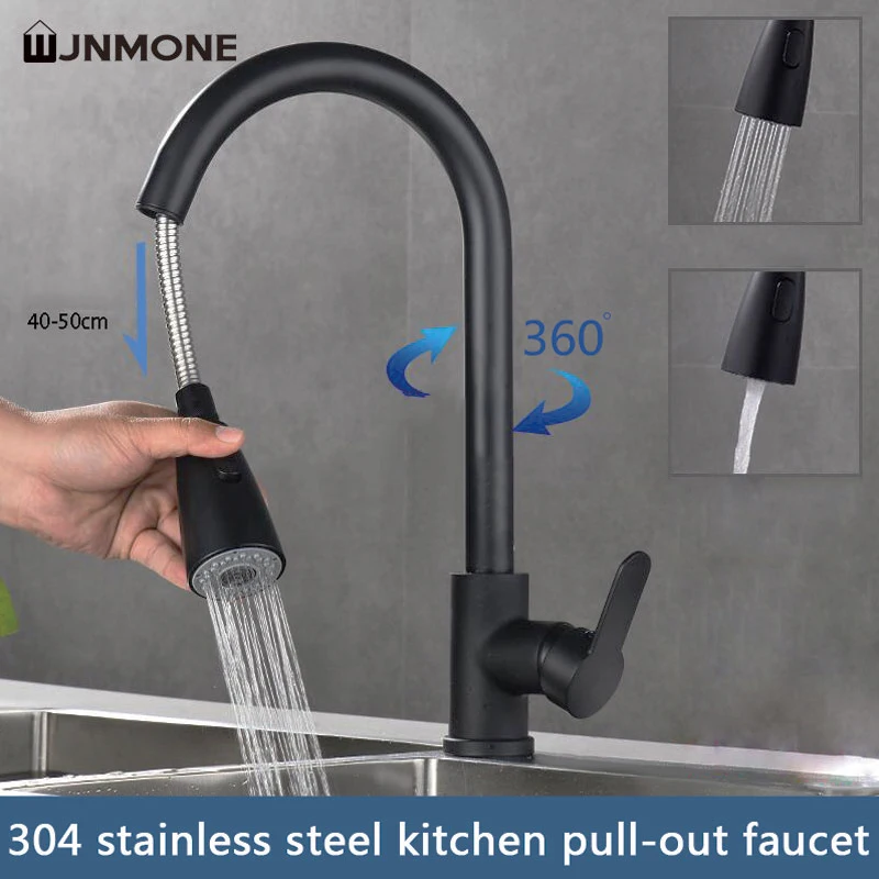 

Pull Down Kitchen Faucet Black Stainless Steel Deck Mounted Stream Sprayer Kitchen Mixer Tap Bathroom Kitchen Sink Hot Cold Tap