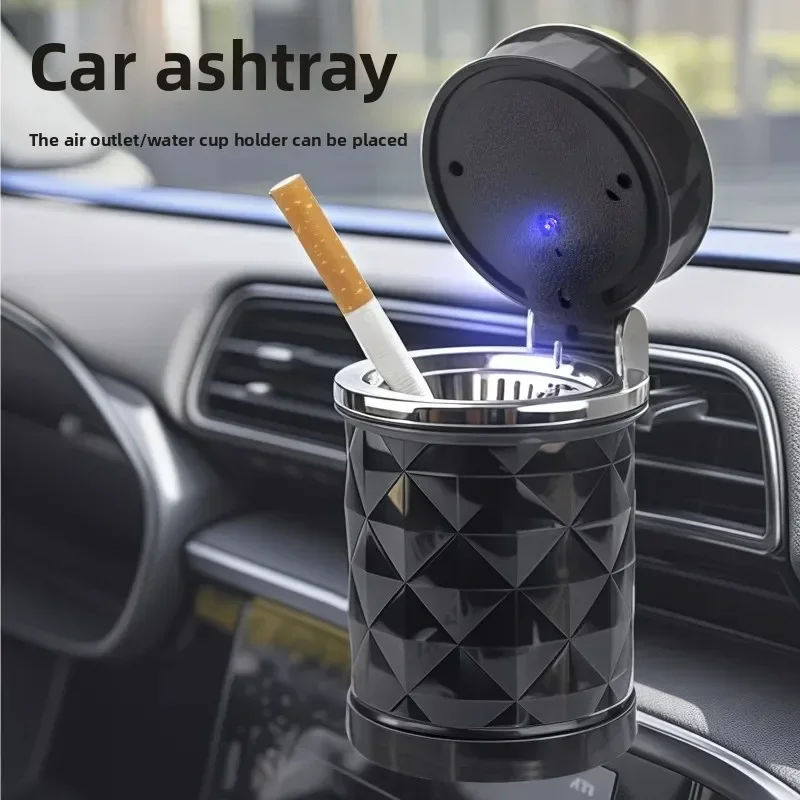 Car Ashtray Hanging Style Stone Cut Surface LED Light Covered Personalized Car Interior Ashtray Vehicle Air Outlet