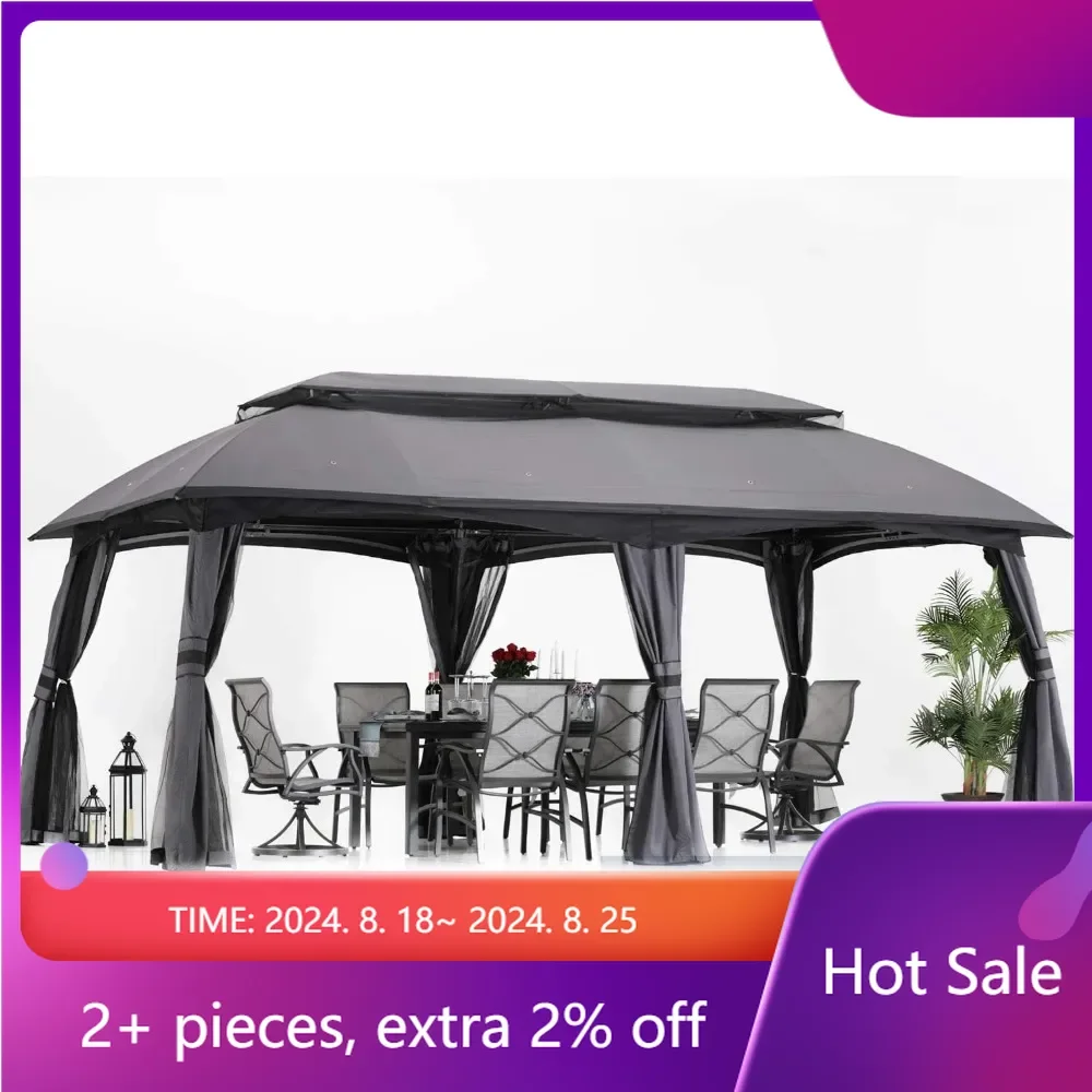 

10x20 Outdoor Gazebo - Patio Gazebos With Mosquito Netting and Double Roof for Backyard Terrace Furniture Canopy Sunshade Tent