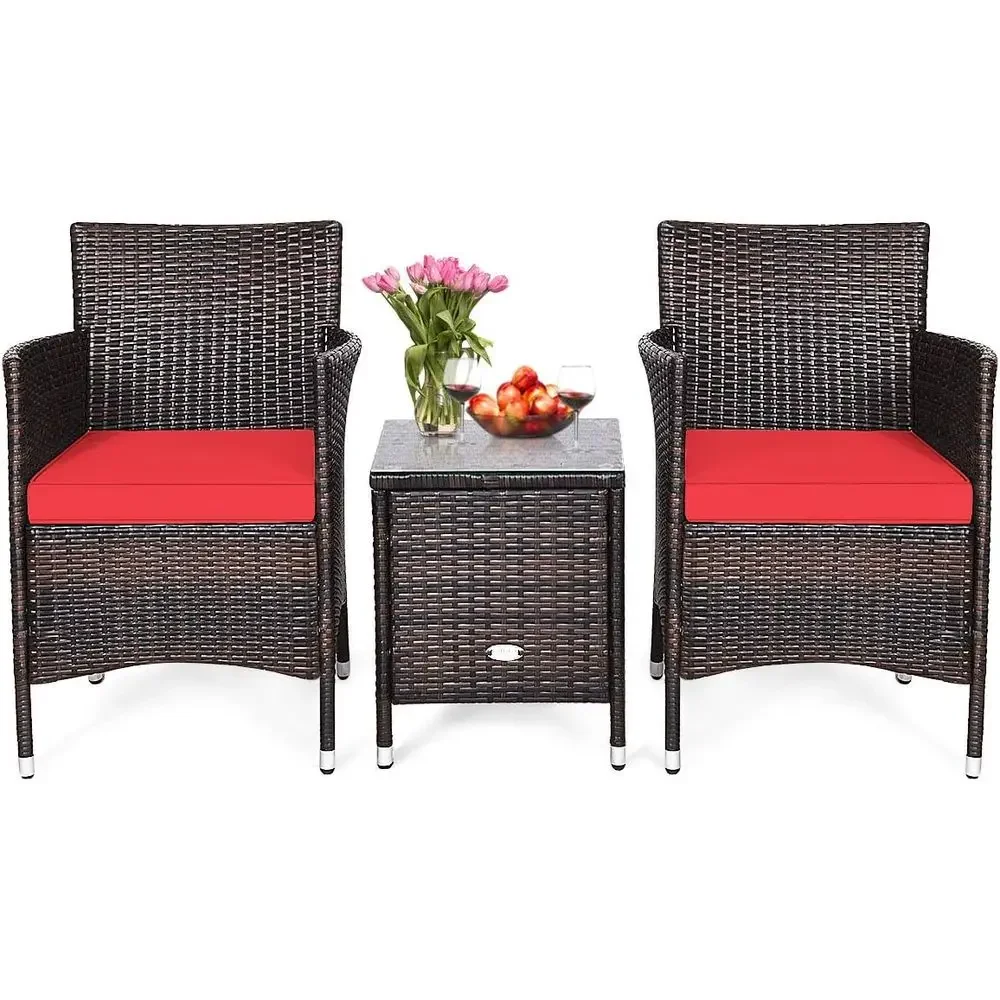 Outdoor Wicker Patio Furniture Set with Coffee Table, Chairs, and Cushions for Garden, Lawn, or Poolside