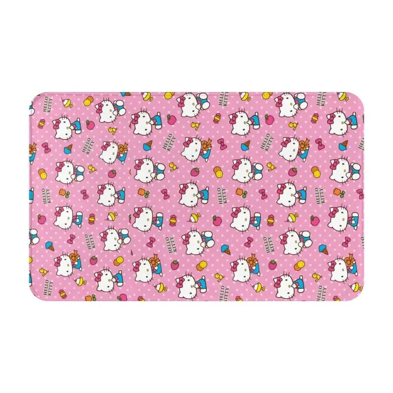 Custom Pink Bow Animated Anime Hello Kitty Doormat Anti-Slip Entrance Kitchen Bathroom Door Floor Mat Garage Carpet Rug