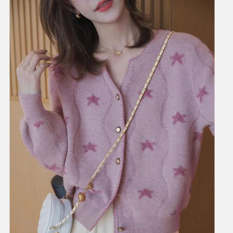 Women Autumn Korean Fashion Office Lady Loose V-neck Long Sleeve Knitwear Women Clothes Casual All-match Knitting Cardigan Tops