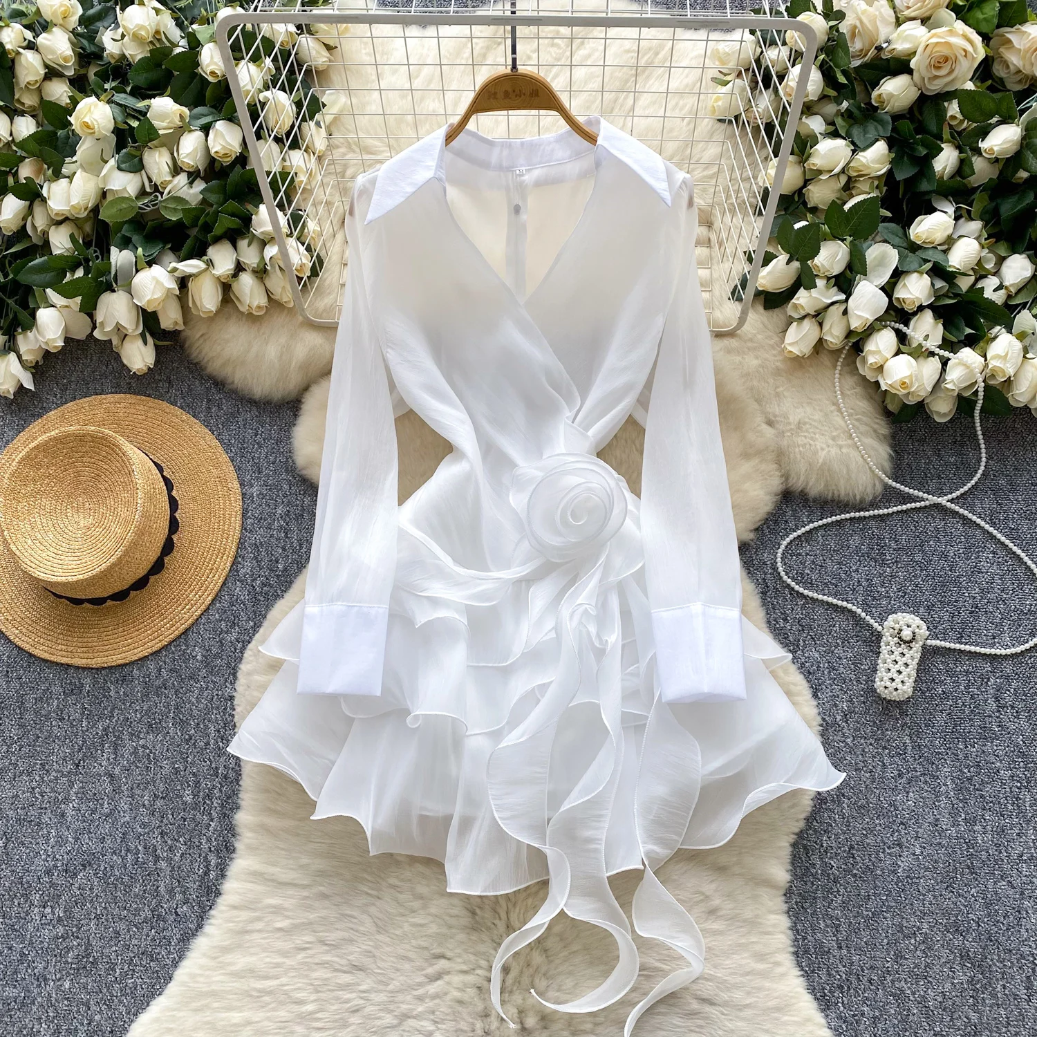 

Женское милое платье-рубашка с рюшами и лентой 3D цветами, женское платье-рубашка Hotsweet, свидание, ночное платье, фестиваль, день рождения, ужин, банкет, вечернее платье