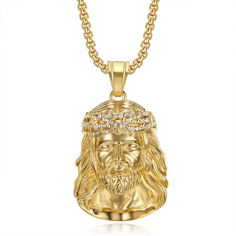 Hip Hop Bling Gold Color Stainless Steel JESUS PIECE Pendants Necklace for Men Rapper Jewelry Drop Shipping