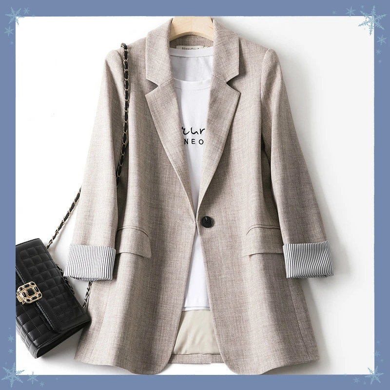 Blazers femininos na moda retalhos coreano chique primavera bolsos soltos senhora elegante casacos único botão minimalista outwear manga longa