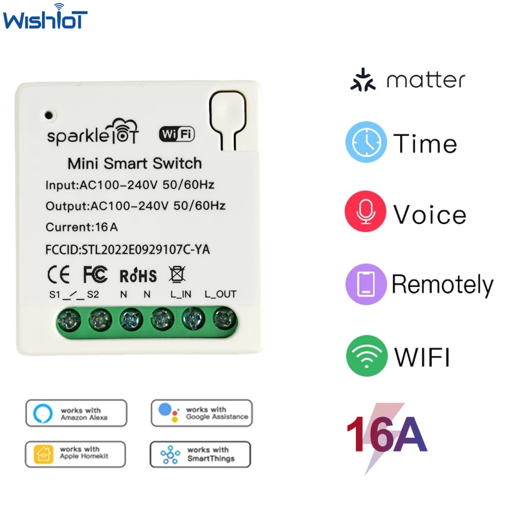 16A Matter WIFI Smart Switch Automation Relay Smart Breaker Voice Control Work With Alexa/Google Home/Smartthings/Home-Kit Siri