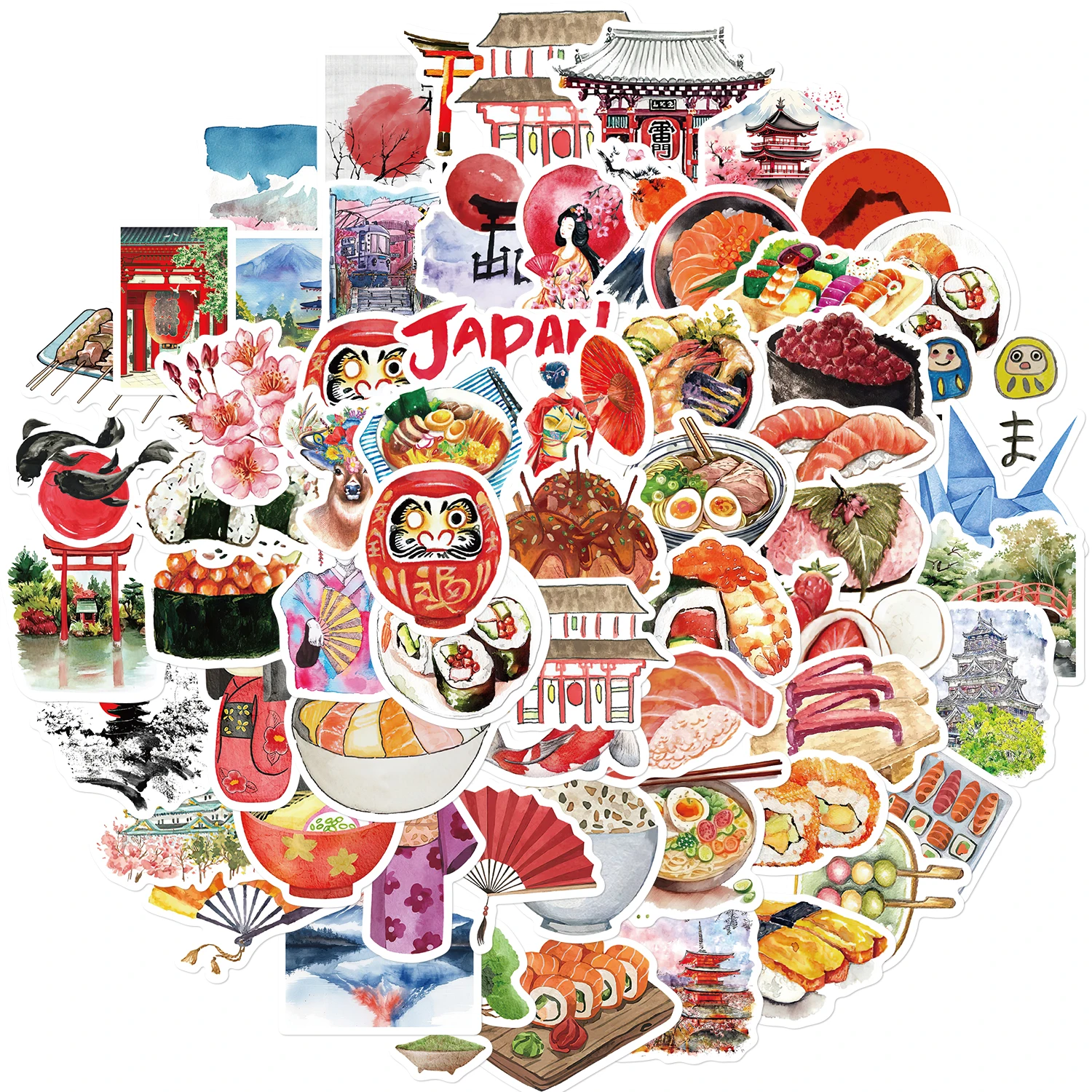 สติกเกอร์ลายอาหารสไตล์เรโทรญี่ปุ่น 64 ชิ้น วัสดุทำมืออย่างประณีต สำหรับตกแต่งเคสมือถือและแล็ปท็อป
