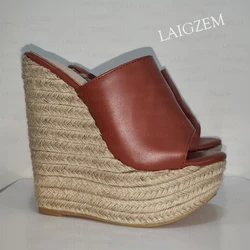 DOHBANER Women Sandals Platform Wedges Mules High Heels Peep Toe Faux Leather Pumps Party Prom Height Increase Big Size 41 44 47