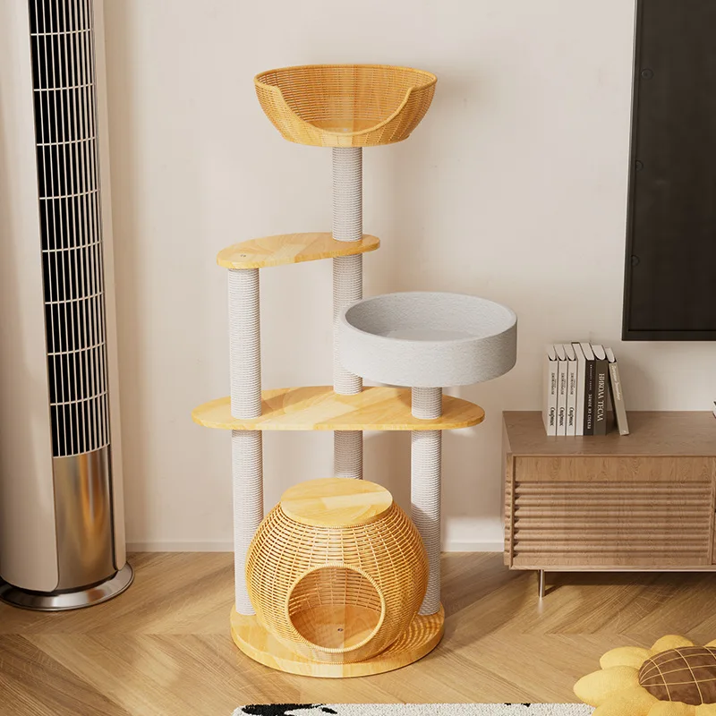 Solid wood cat climbing frame, household small apartment does not occupy a small area, and the small sword hemp rope