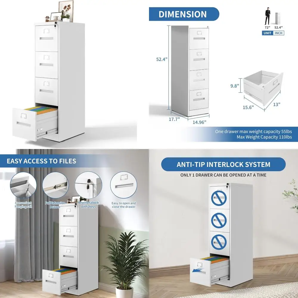 

Запираемый стальной вертикальный картотечный шкаф для домашнего офиса, металлический шкаф для хранения с 4 ящиками