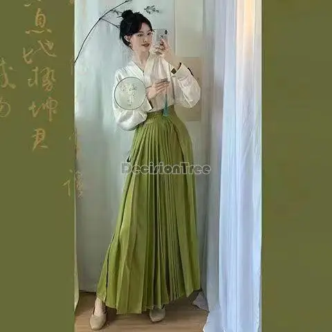 2025 nuevo vestido de estilo chino mejorado dinastía ming hanfu estilo nacional Falda larga plisada top de manga larga conjunto diario de dos piezas