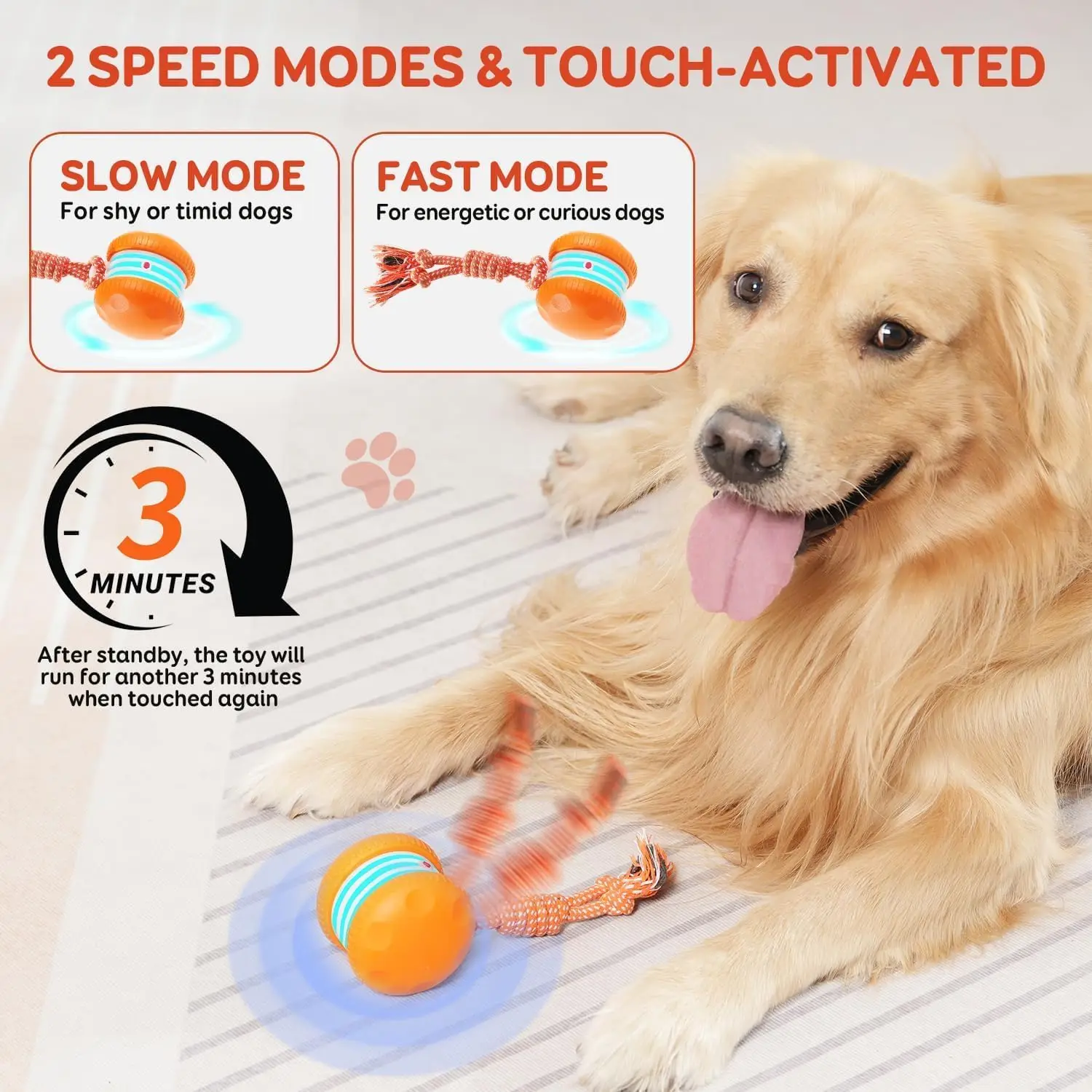 Interactive Dog Toys, Random Path Electric Automatic Moving and Rolling Dogs Toy with Rope for Small Medium Large Dogs, Motion-A