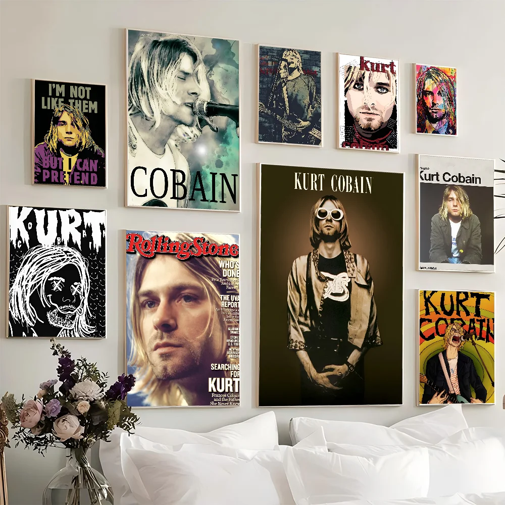 Hot N-Nirvana-K-Kurt Cobain Classic Anime Poster Fancy Wall Sticker For Living Room Bar Decoration Decor Art Wall Stickers