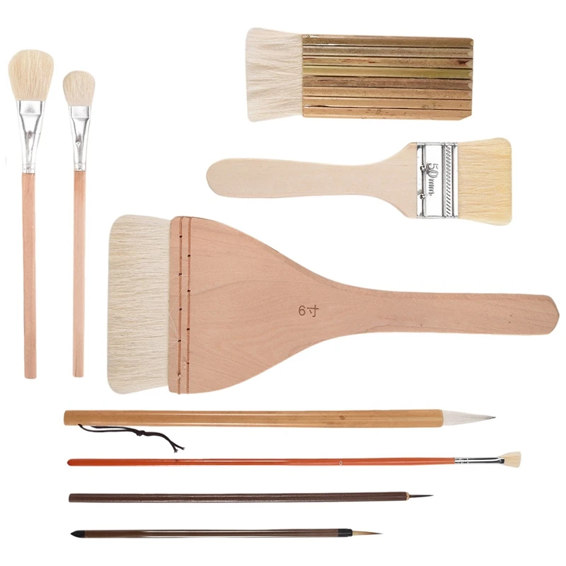 9 Pcs Paint Brushes Set Different Shapes Glaze Brushes For Pottery Acrylic Watercolor Ceramic For Painting Artists Rock