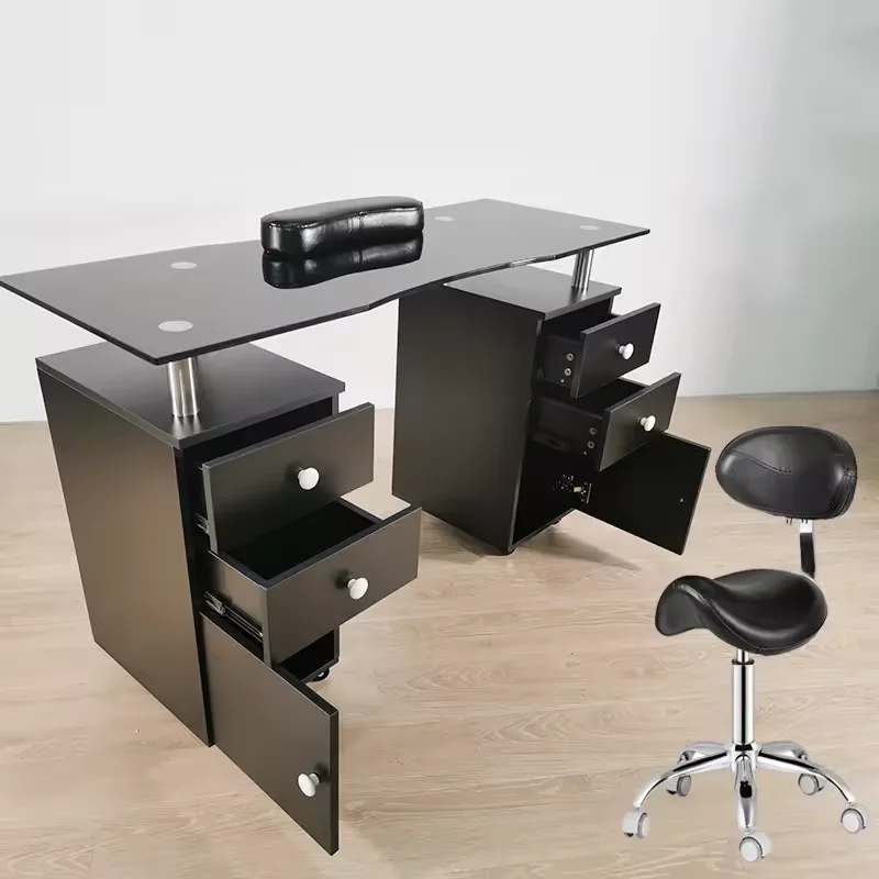 High Quality Wholesale Beauty Salon Glass Material Nail Manicure Table with Chair