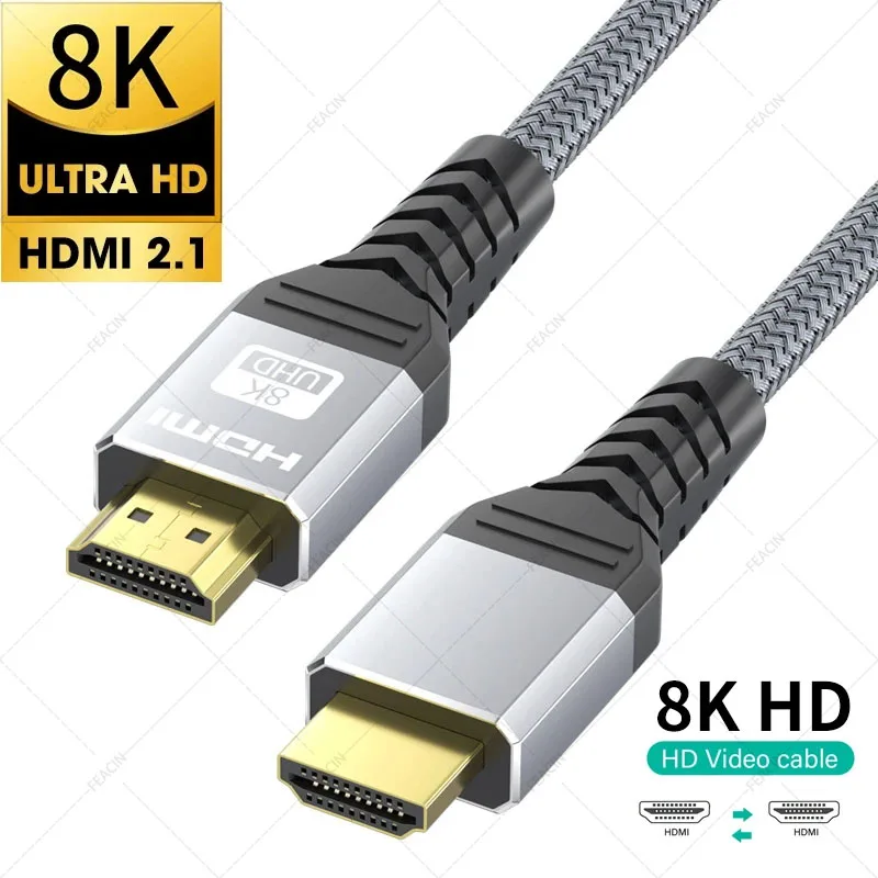 FEACIN　8K HDMI-Compatible Cable HDMI 2.1 Cord 8K 60Hz 4K 120Hz HDR 3D for HD TV Laptop Projector PS4 PS5 PC Audio Video Cable