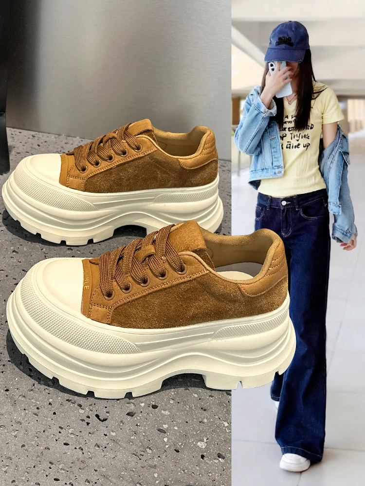 

Women's Thi Bot Platform Sneakers 2025 New Faion Versatile Lightweight Sports Flat oes Heightening Casual Slip-On