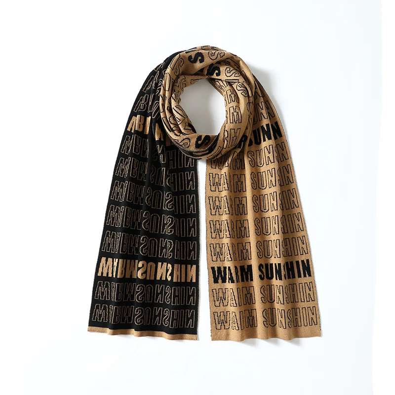 

High Quality Wool Blend Long Scarves Autumn & Winter Fashion Letters Knit Warm Scarf Patchwork 30% Wool Long Warm Scarf