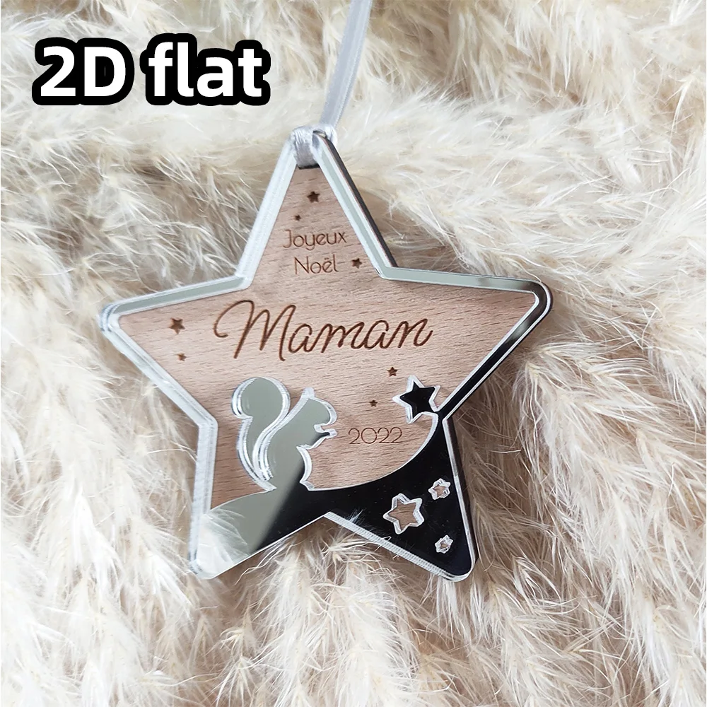 Adorno navideño personalizado, diseño de estrella de ardilla, primera bola navideña para bebé, decoración de regalo navideña personalizada, 1 ud.