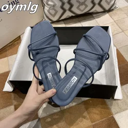 2021 Slippers women summer  Korean version new square-toe flat-heel candy color fashion outer wear sandals slippers