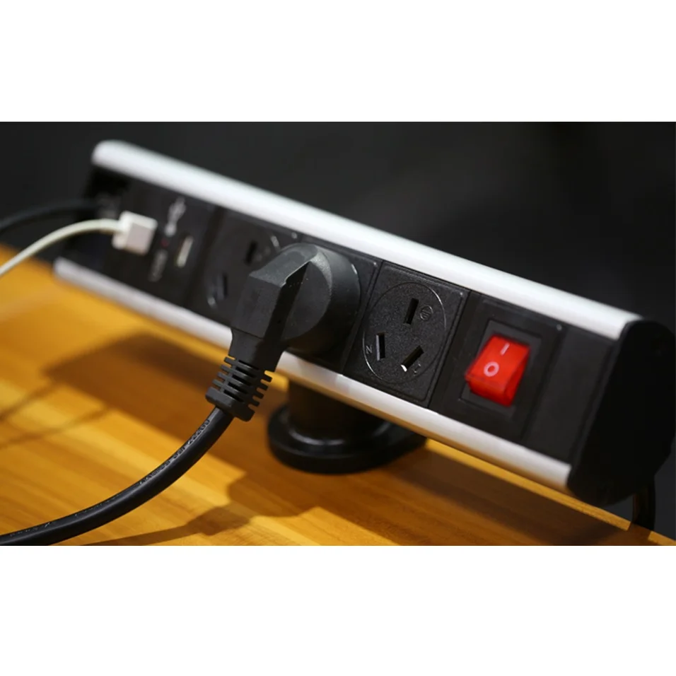 

3 Sockets Adjustable Clamp-On Desk Power Strip with USB Ports Plastic Material Waterproof & Durable for Office Workstation