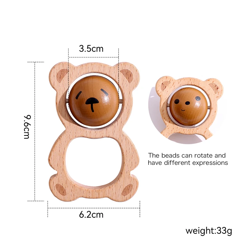 Baby Wooden Rattle Toy Wood Bear Ringing Toys Baby Mobile Instrument Newborn Montessori Educational Toys Children Birthday Gift