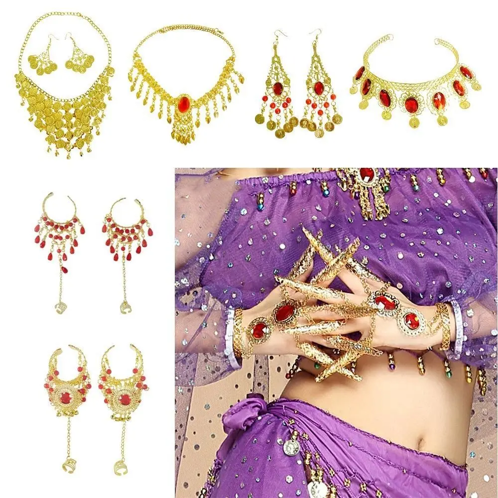 Belly Dance Jewelry Vintage Bohemian Indian Jewelry Sets Professional Performance Dance Necklace Earrings Hair Accessories