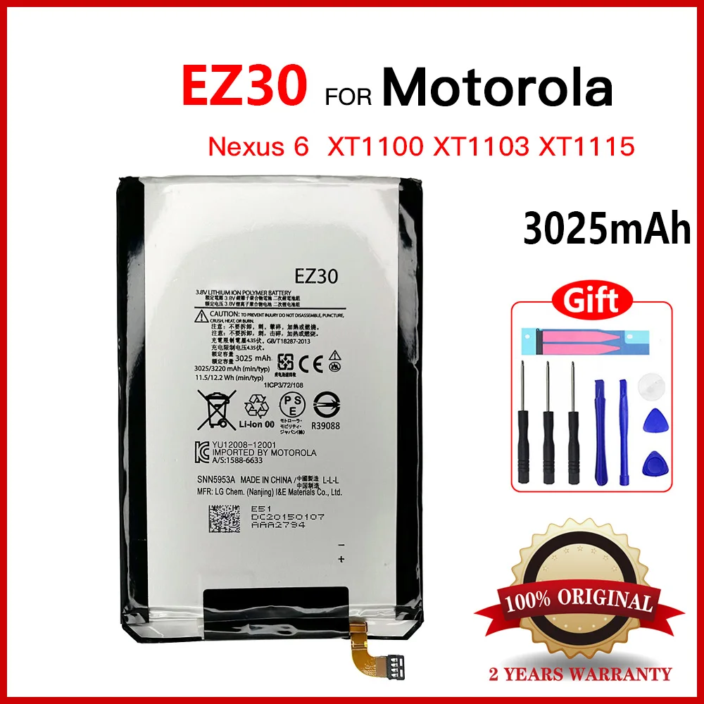 100% Original EZ30 3220mAh Replacement Battery For Motorola Moto XT1100 XT1103 XT1115/GOOGLE Nexus 6 Mobile phone Batteries