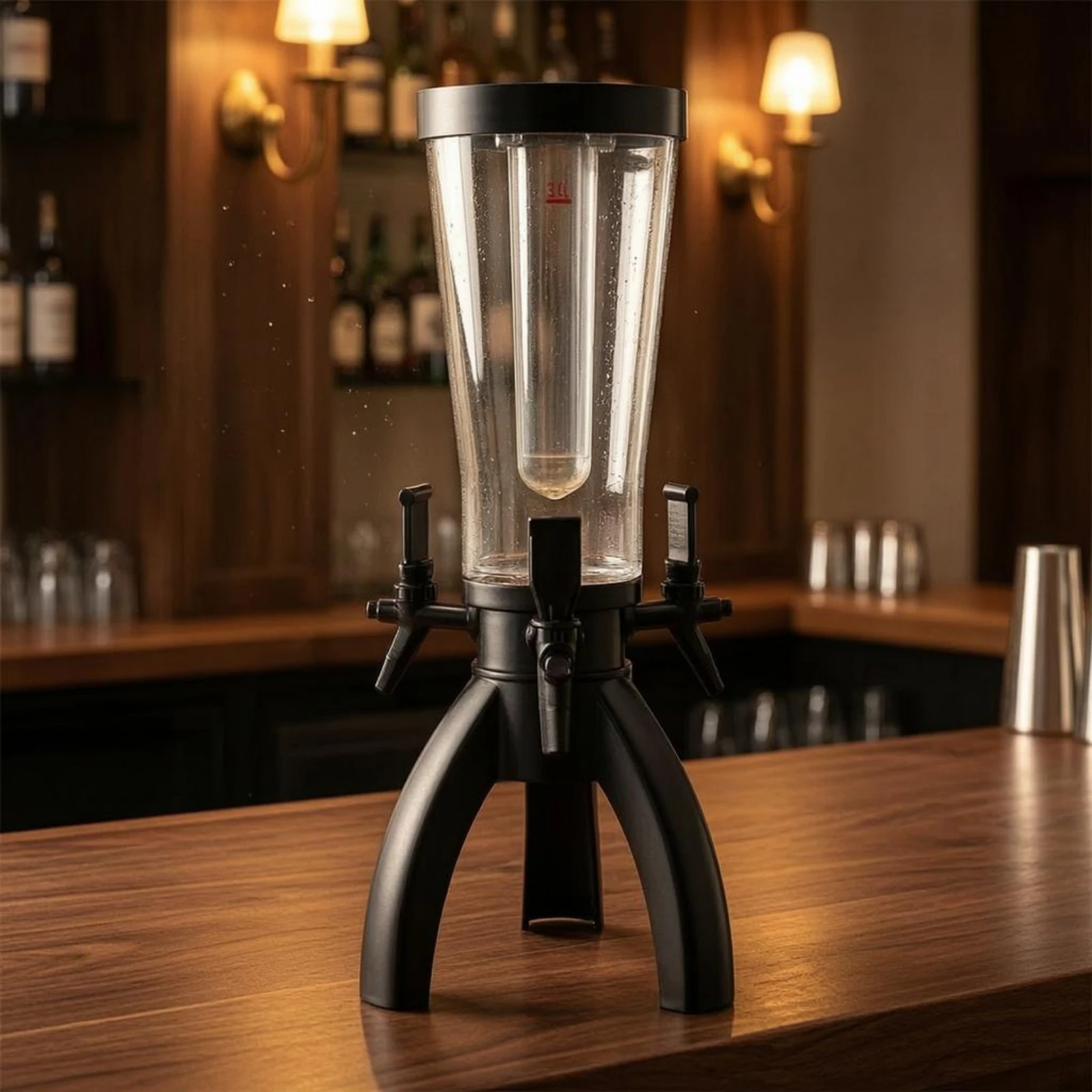 Three-Tap Beer Dispenser Cylindrical Three-Legged Keg Dispenser Beer Pourer Transparent Drink Appliance Tall