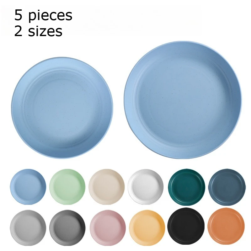 

5pcs Wheat Straw Disc Household Fruit Vegetable Plate Dumpling Plate Canteen Plastic Plate 20CM/23CM