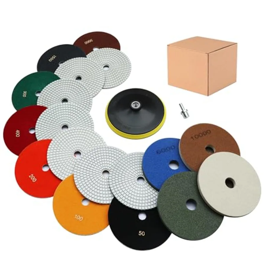 

Diamond Polishing Pads 11 PCS with/8"-11 Backer Pad, Wet/Dry 50-10000 Grit Polish Pad Kit for Concrete Granite Marble Quartz Co