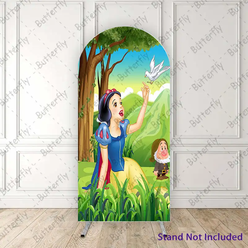 Fairy Forest Seven Dwarfs Bird Snow White Disney Princess Arch Backdrop Cover Girls Happy Birthday Party Background Decoration