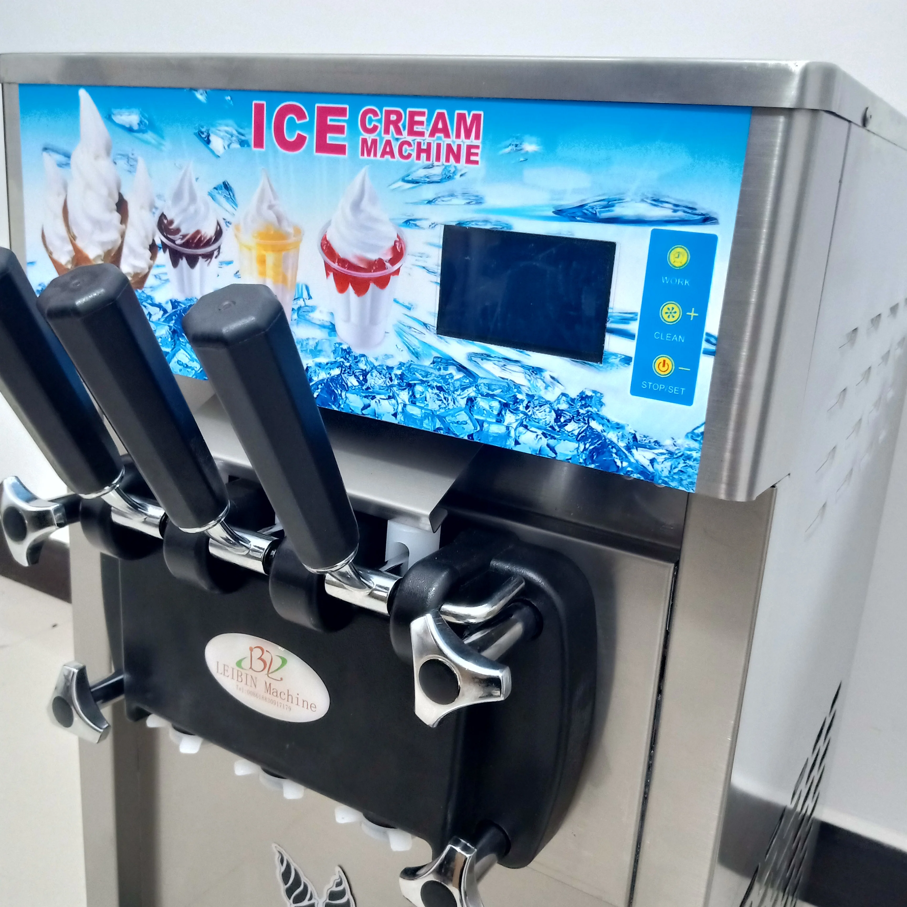 ماكينة صنع الآيس كريم الناعمة ذات 3 نكهات منزلية أوتوماتيكية بالكامل