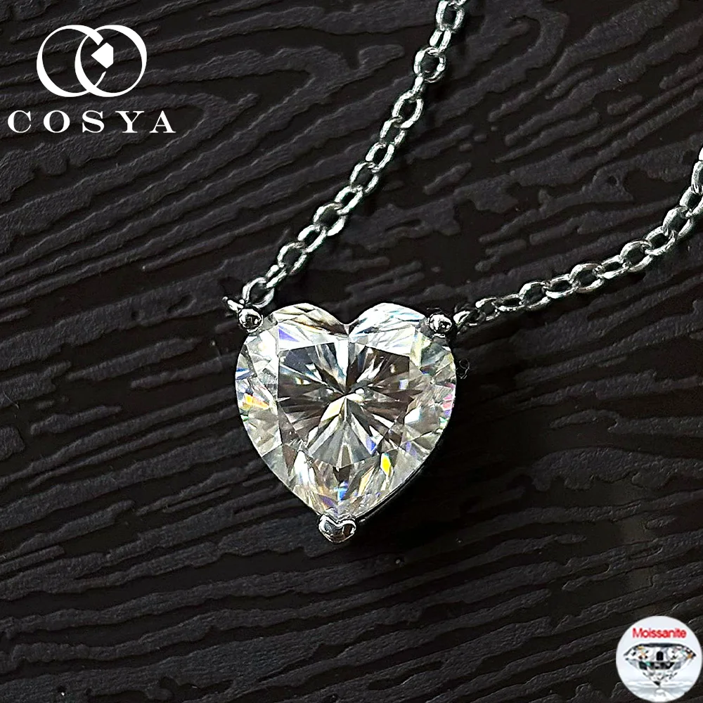 

COSYA 2/4CT ожерелье с подвеской из муассанита в форме сердца, 100% серебро S925, цвет D, VVS1, лабораторная цепочка на шею с бриллиантами для женщин, ювелирные изделия