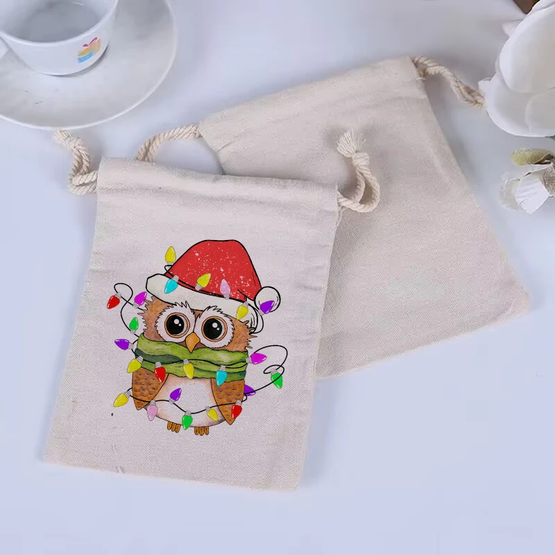 10pcs/Christmas high-quality cotton small drawstring bag, household storage bag, portable bag for travel, drawstring pocket