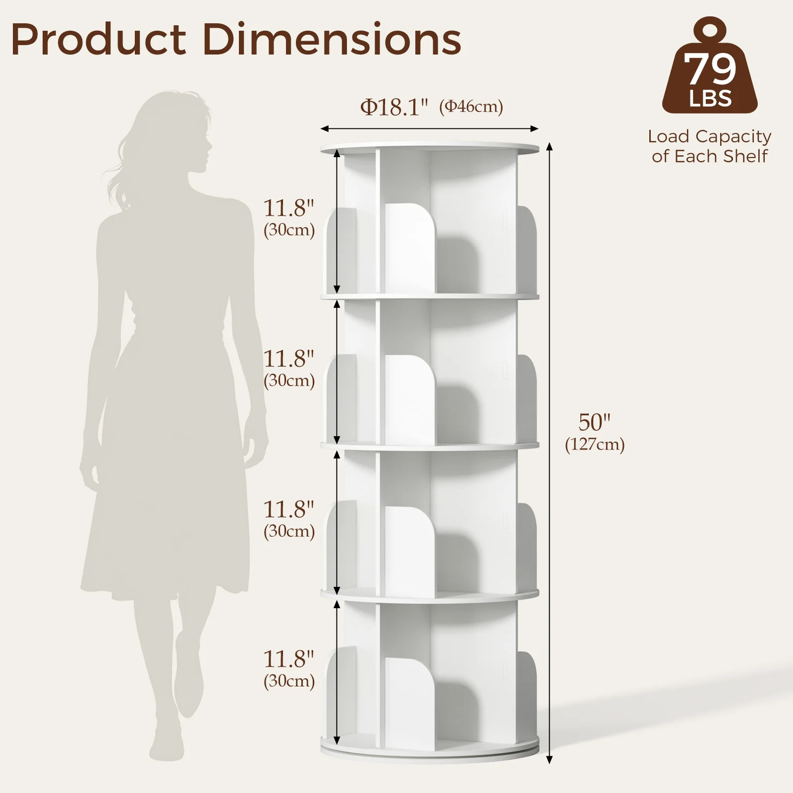 MCQ 3 to 4 Tier Rotating Bookshelf 360° Display Revolving PVC Book Shelf Storage Rack Storage Organizer Open Cube Bookshelf  for Living Room Bedroom