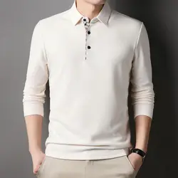 Polo informal de manga larga para hombre, ropa de calle holgada, Tops de oficina de negocios a cuadros con solapa, moda de primavera y otoño