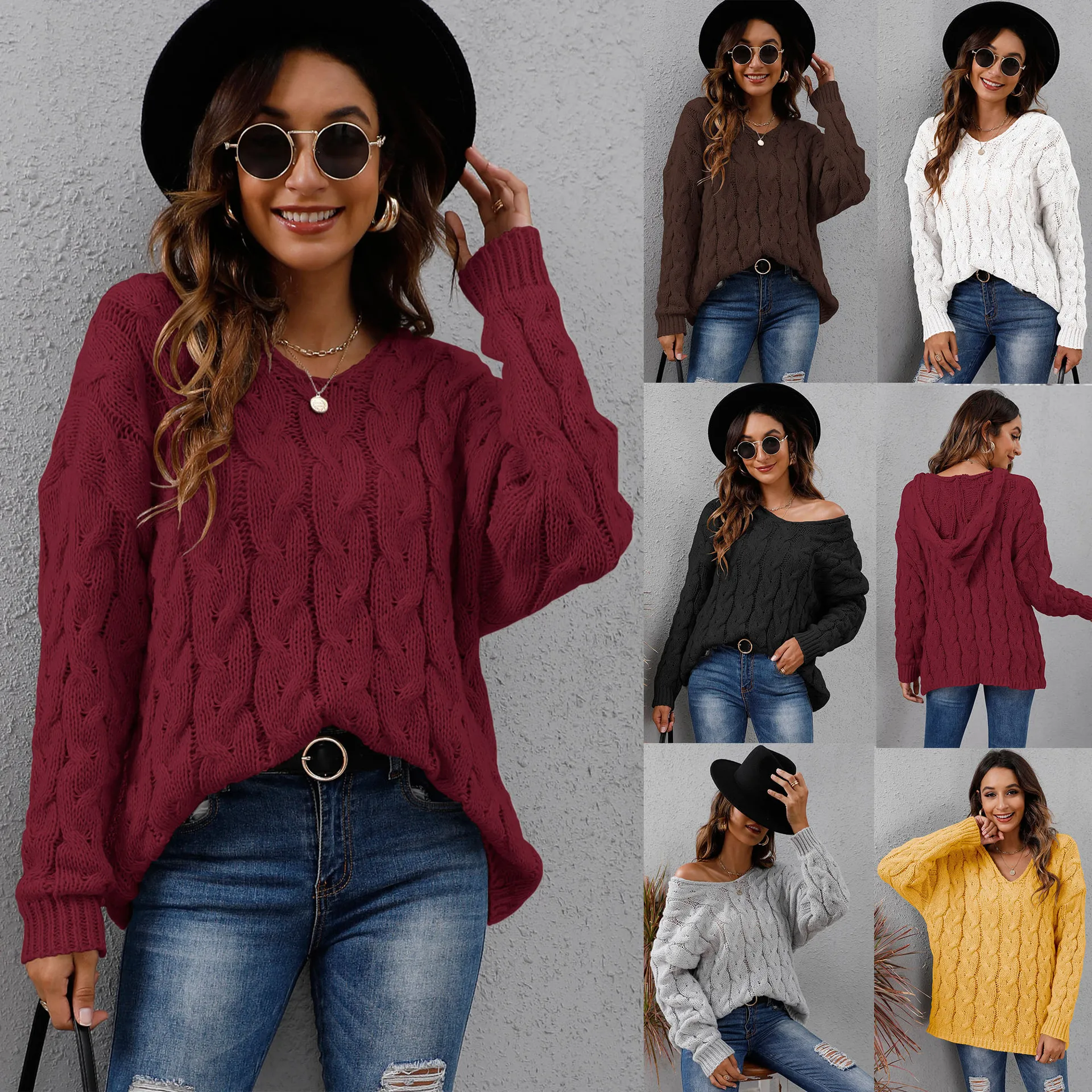 Sweaters Women's Thick Knitted V-neck Fashionable Loose Pullover Sweater Retro Street Style