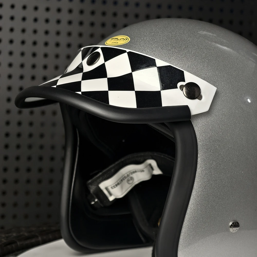 Vintage Motorcycle Helmet Visor 3‑Snap Retro Checkered Helmet Peak Wind Shield Universal For Open Face 3/4 Cafe Racer Helmet