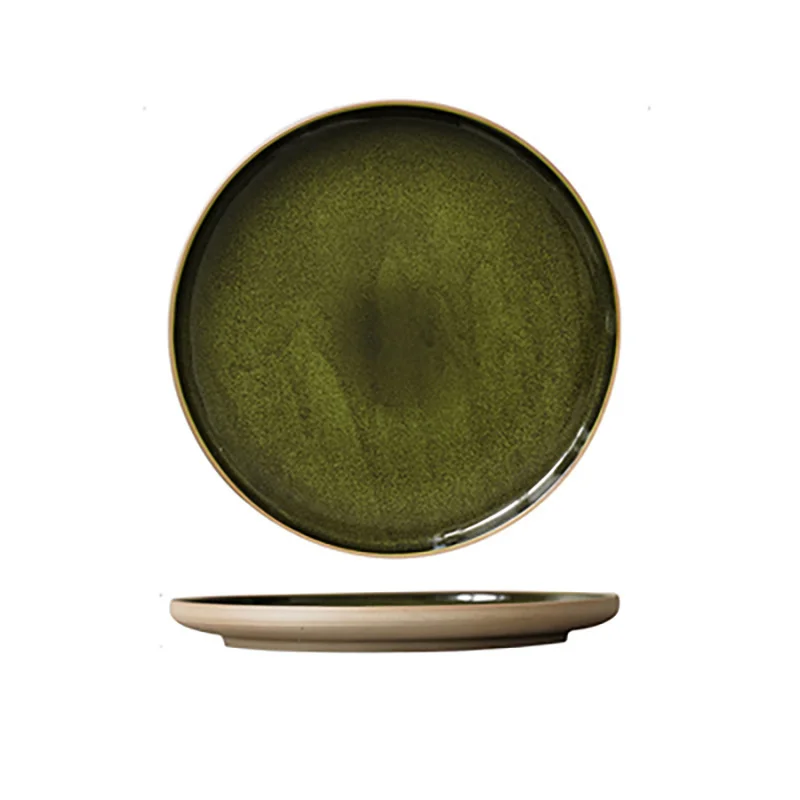 Ceramic Dinner Plate Salad Sushi Plate Green Retro Shallow Pasta Steak Salad Dish Bread Plate