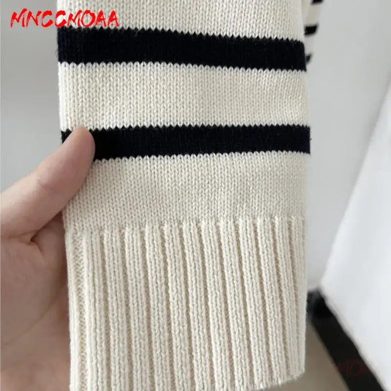 MNCCMOAA 2023 High Quality Women Fashion Round Neck Striped Knitted Sweater Female Causal Long Sleeve Tops Pullover