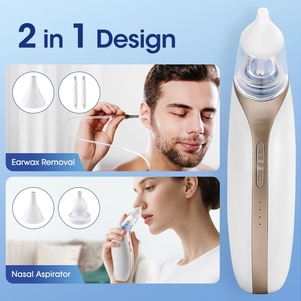 2 in 1 Ear Wax Vacuum Removal Set with 3 Levels Suction Nasal Aspirator Ear Cleaner for Adults Ear Suction Tool