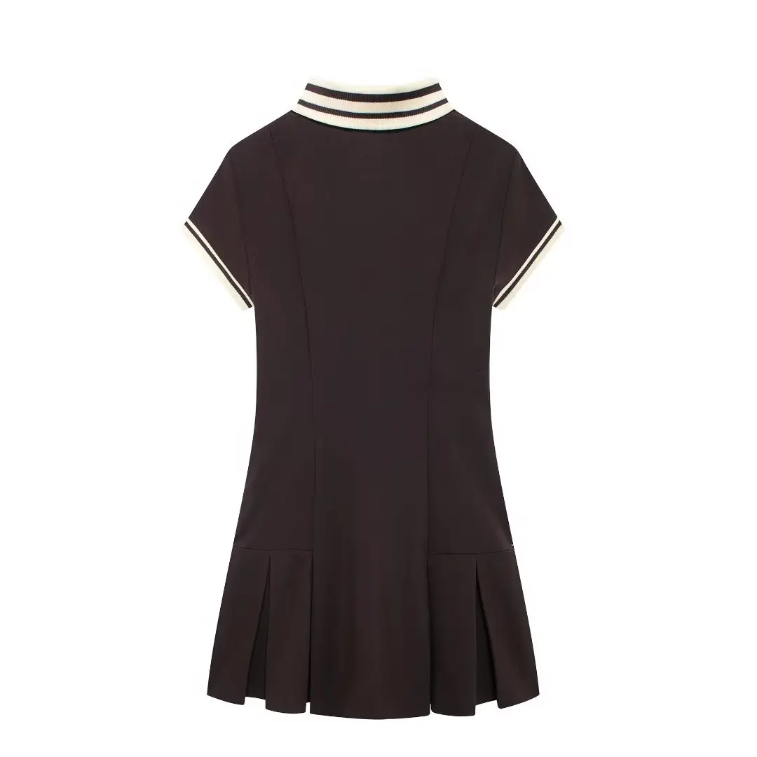 DUOPERI Women Fashion Patchwork Mini Dress Short Sleeves Wide Pleated Female Chic Lady Casual Basic Short Dress Mujer Vestidos