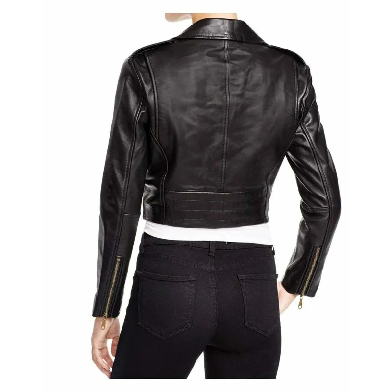 Women's Crop Jacket Real Sheepskin Slim Fit Fashion Leather Jacket Jeans Jacket Women