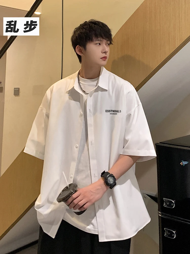 

Летняя тонкая повседневная рубашка-поло из ледяного шелка для мужчин, модная молодежная рубашка-жакет из полиэстера с отложным воротником, открытая модель