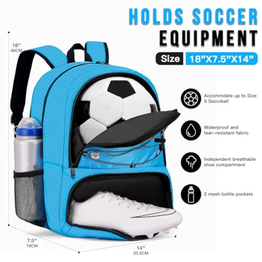 Youth Soccer Bag-Soccer BackpackandBackpack for Football Basketball, with Ball Compartment Separate Cleat Package