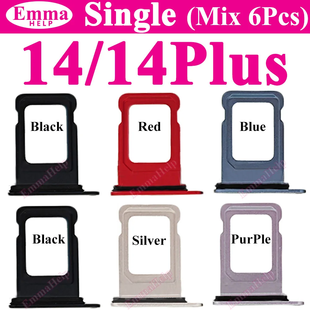 6Pcs SIM Card Tray For iPhone 16 15 13 Pro Max 12 11 14 Plus Single Card Slot drawer Holder Chip Tray Sim Card Reader Socket Mix image 6